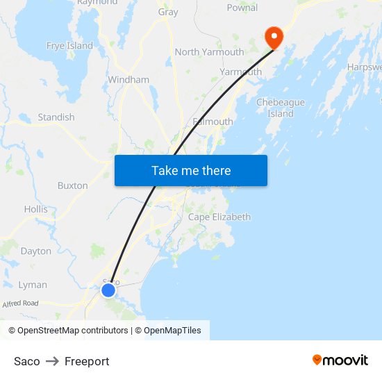 Saco to Freeport map