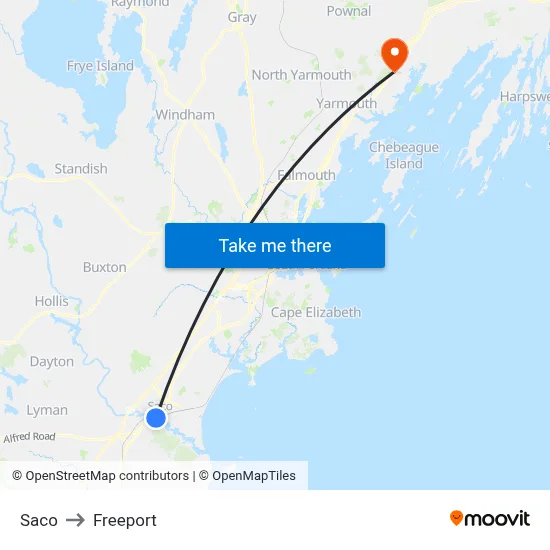 Saco to Freeport map