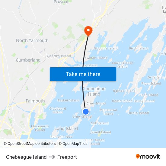 Chebeague Island to Freeport map