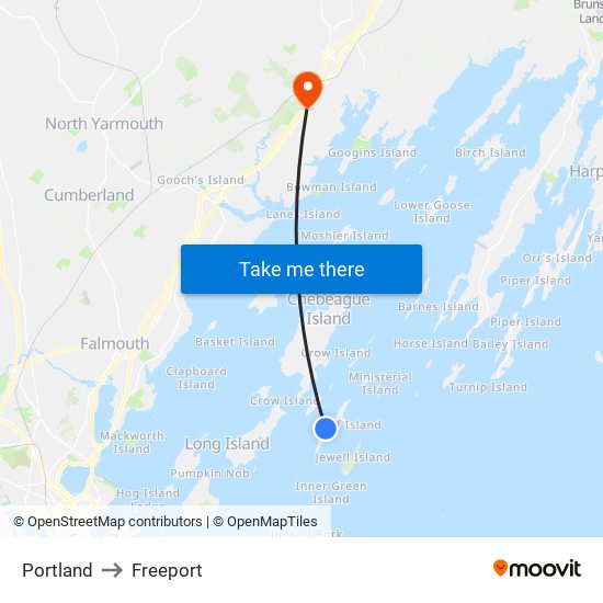 Portland to Freeport map