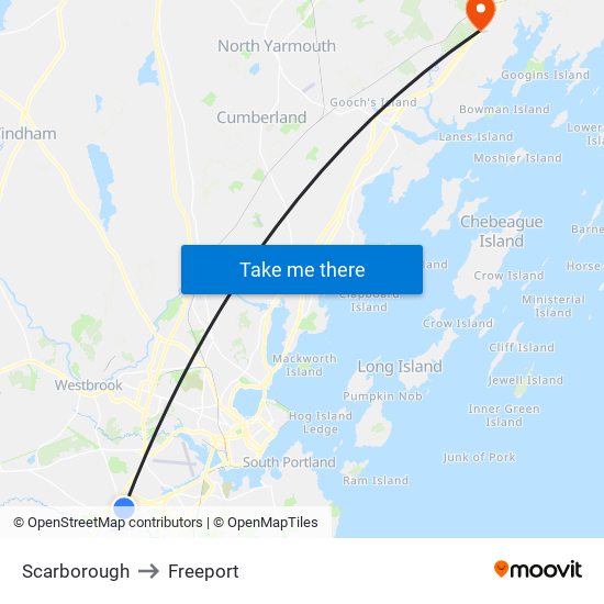 Scarborough to Freeport map