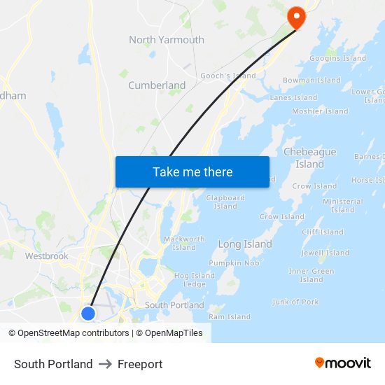 South Portland to Freeport map