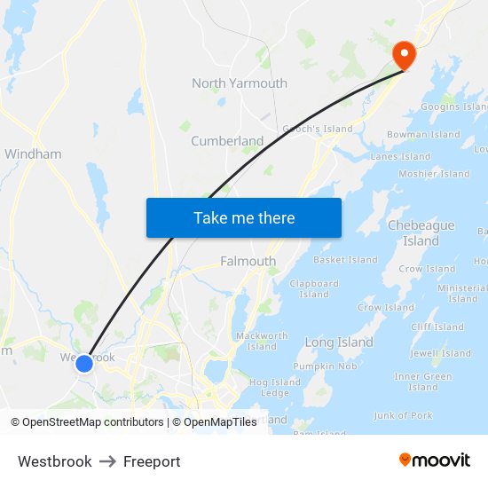 Westbrook to Freeport map