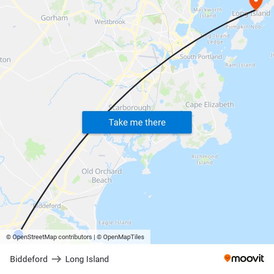 Biddeford to Long Island map