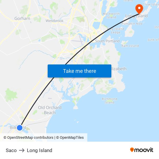 Saco to Long Island map