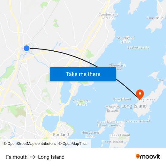 Falmouth to Long Island map
