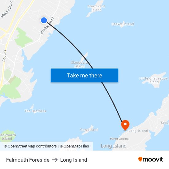 Falmouth Foreside to Long Island map