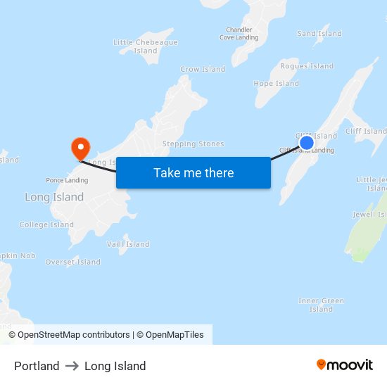 Portland to Long Island map