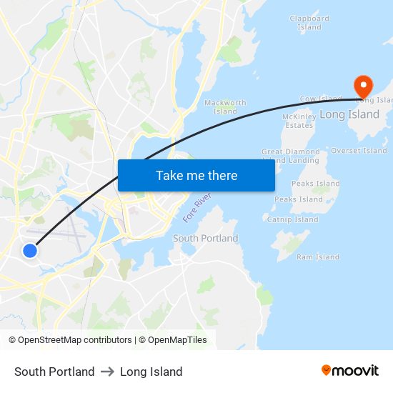 South Portland to Long Island map