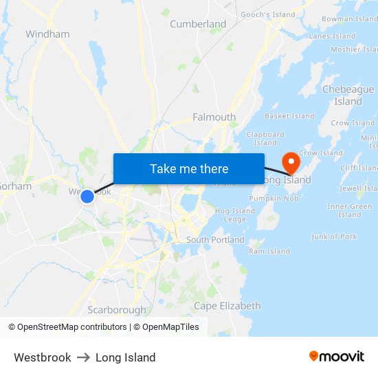 Westbrook to Long Island map