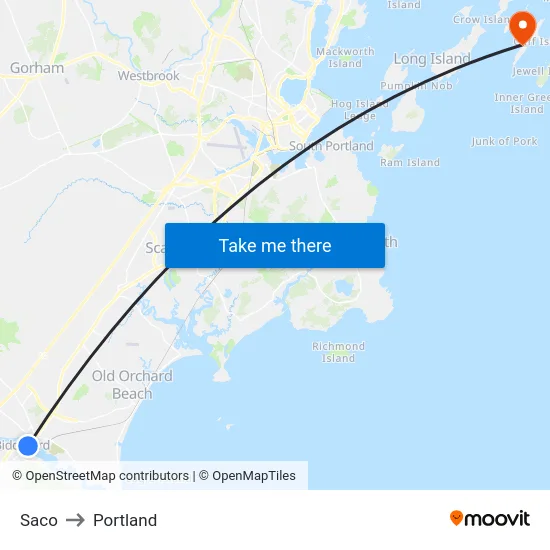 Saco to Portland map
