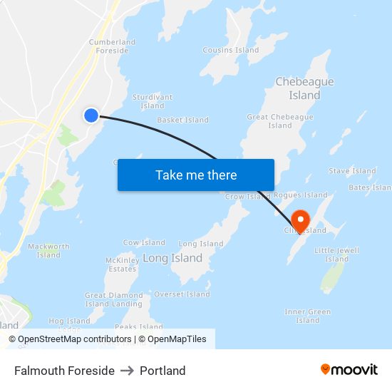 Falmouth Foreside to Portland map