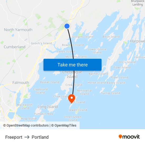 Freeport to Portland map