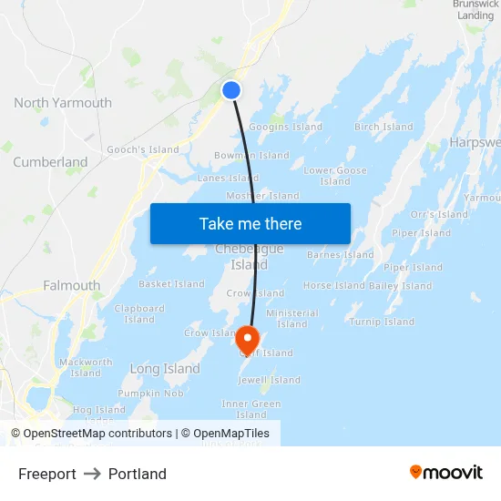 Freeport to Portland map