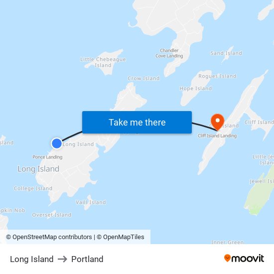 Long Island to Portland map