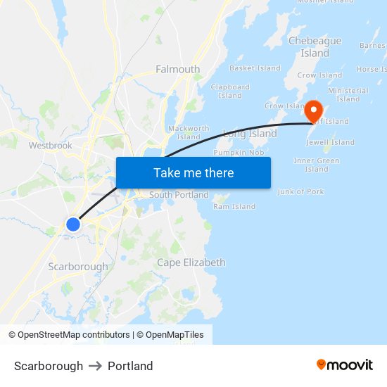 Scarborough to Portland map
