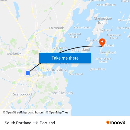 South Portland to Portland map