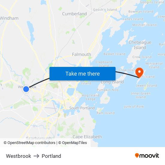 Westbrook to Portland map