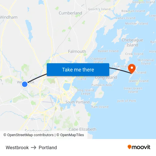 Westbrook to Portland map