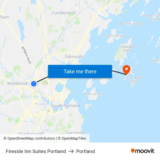 Fireside Inn Suites Portland to Portland map