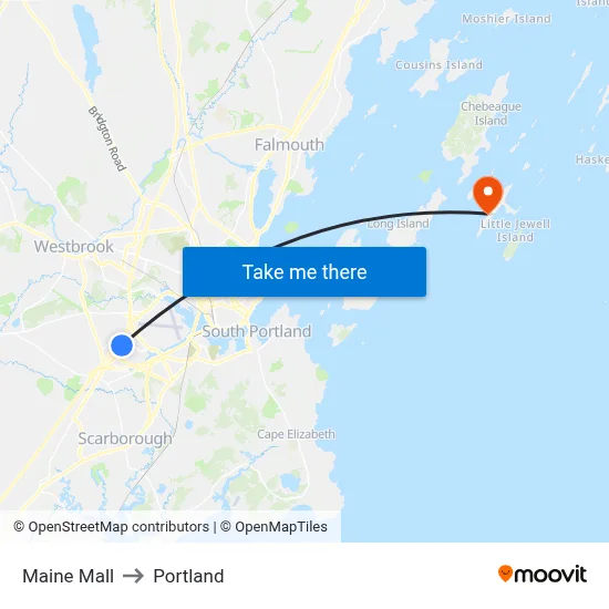 Maine Mall to Portland map