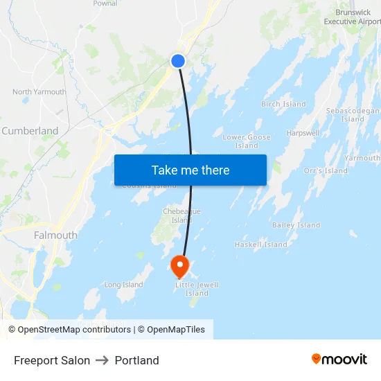 Freeport Salon to Portland map