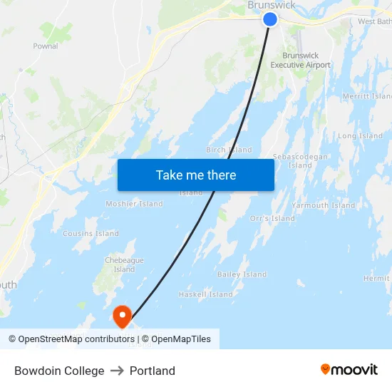 Bowdoin College to Portland map