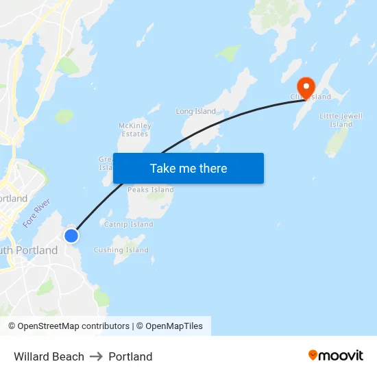 Willard Beach to Portland map