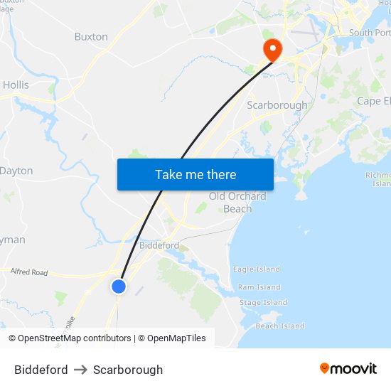 Biddeford to Scarborough map