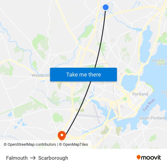 Falmouth to Scarborough map