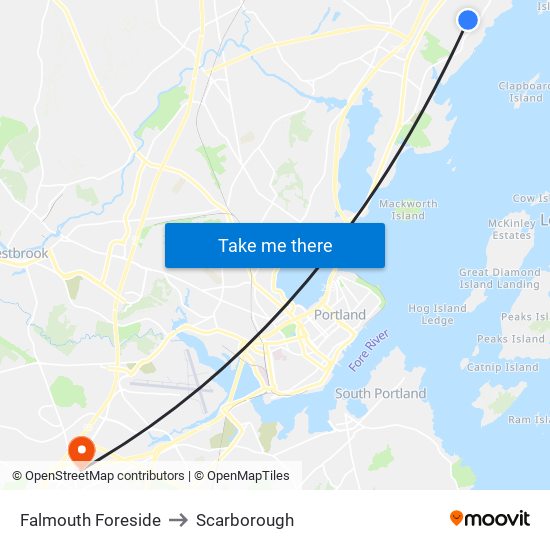 Falmouth Foreside to Scarborough map