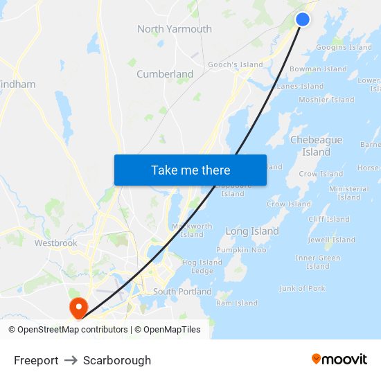 Freeport to Scarborough map