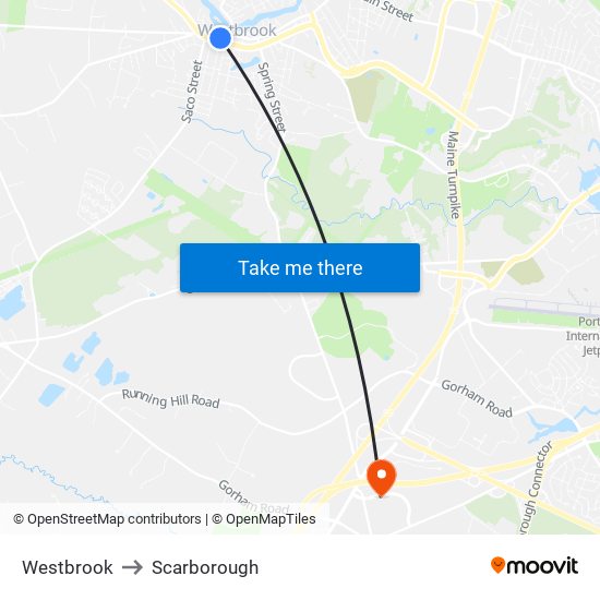 Westbrook to Scarborough map