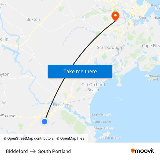 Biddeford to South Portland map