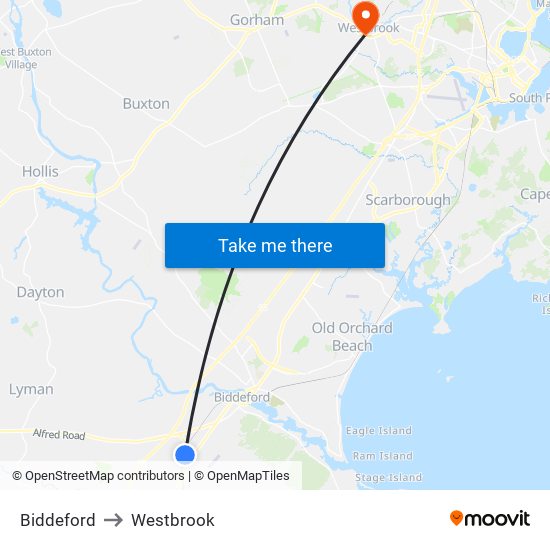 Biddeford to Westbrook map