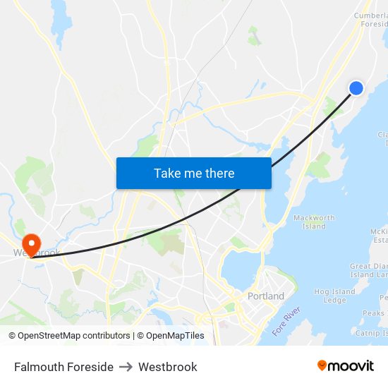 Falmouth Foreside to Westbrook map