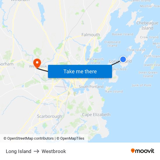 Long Island to Westbrook map