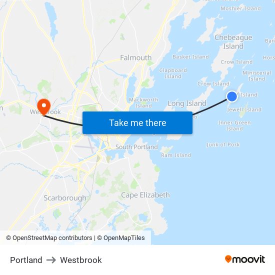 Portland to Westbrook map