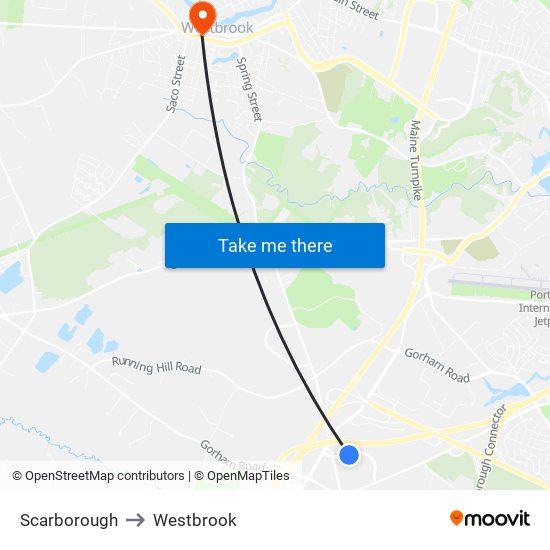 Scarborough to Westbrook map