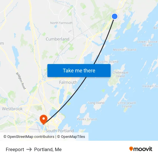 Freeport to Portland, Me map
