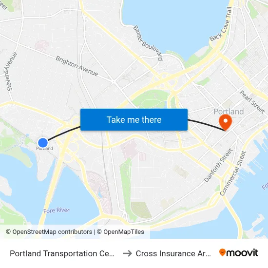 Portland Transportation Center to Cross Insurance Arena map