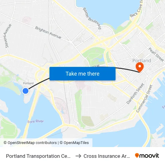 Portland Transportation Center to Cross Insurance Arena map