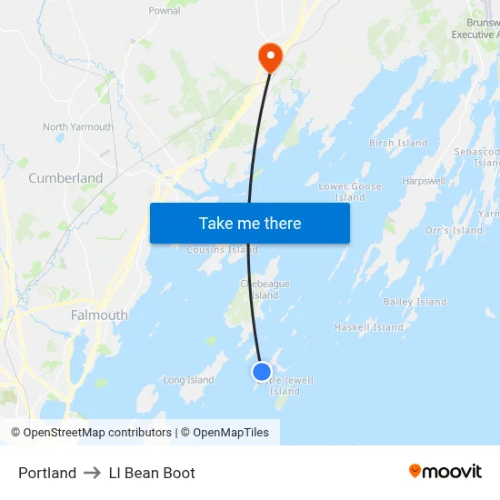 Portland to Ll Bean Boot map