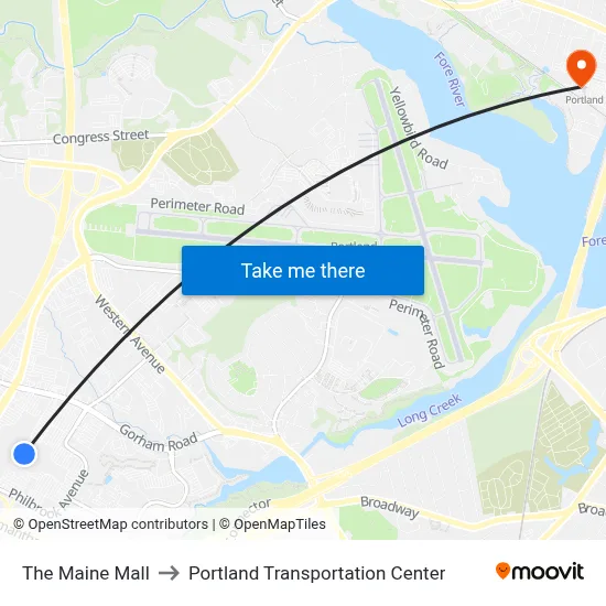 The Maine Mall to Portland Transportation Center map