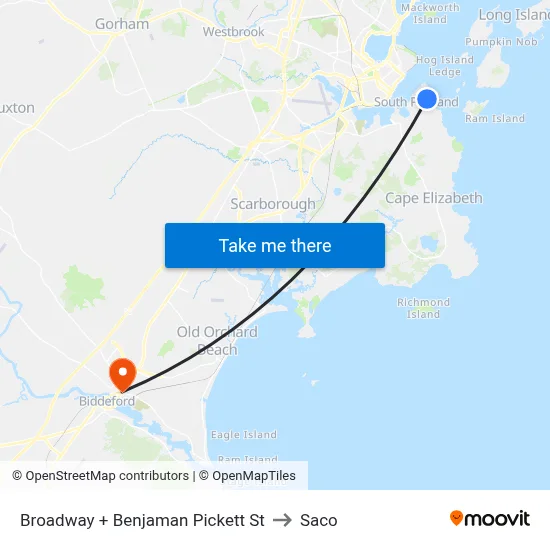 Broadway + Benjaman Pickett St to Saco map