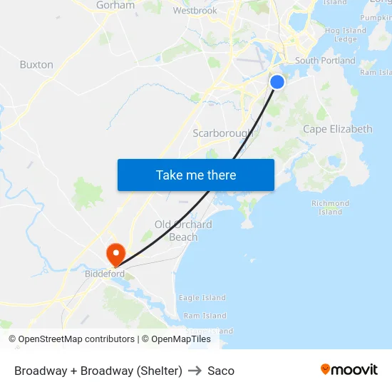 Broadway + Broadway (Shelter) to Saco map