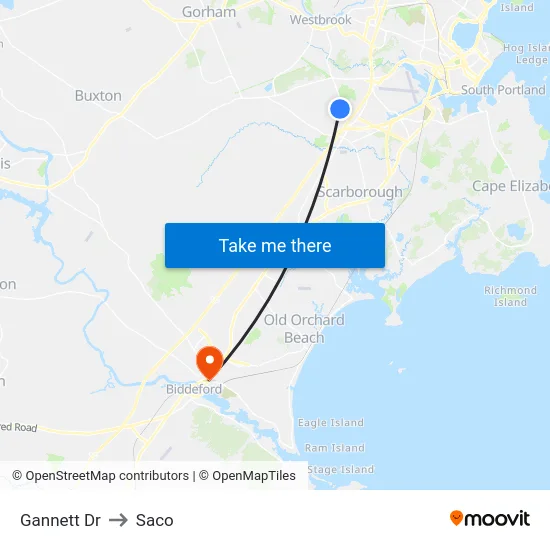 Gannett Dr to Saco map