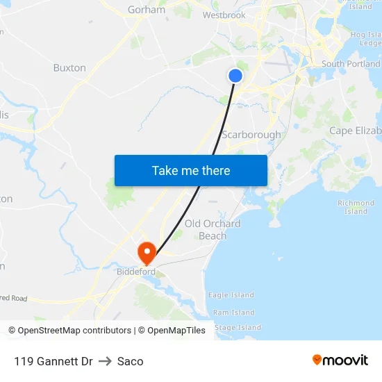 119 Gannett Dr to Saco map