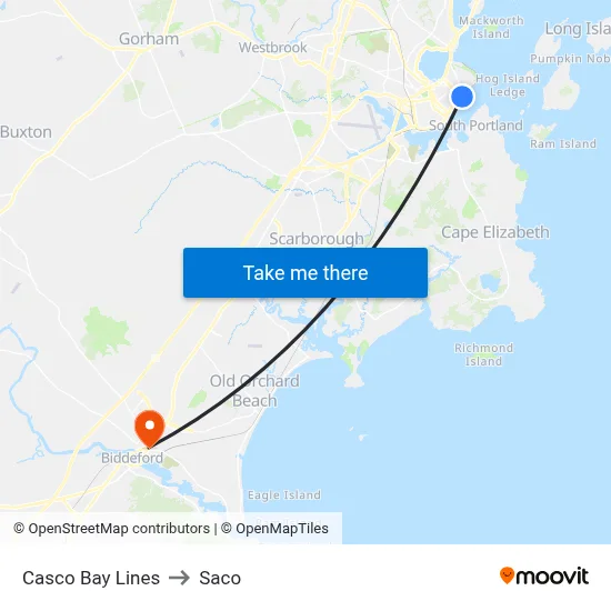 Casco Bay Lines to Saco map