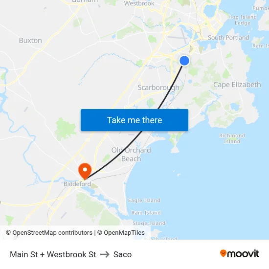 Main St + Westbrook St to Saco map